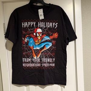 Marvel Black Spider-Man Holiday Graphic Tee with Red & Blue Accents